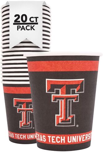 أكواب ورقية لجامعة ديزرت كاكتوس تكساس تك TTU Red Raiders 20 عدد 9 أونصة من المشروبات الباردة للبوابات الخلفية والتخرج والحفلات وديكور يوم اللعبة (التصميم أ) in Kuwait