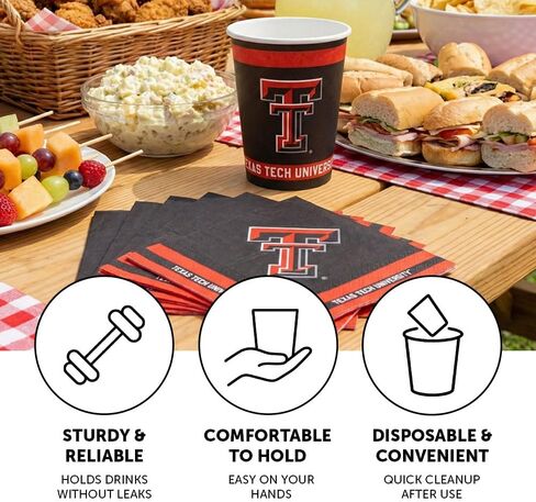 أكواب ورقية لجامعة ديزرت كاكتوس تكساس تك TTU Red Raiders 20 عدد 9 أونصة من المشروبات الباردة للبوابات الخلفية والتخرج والحفلات وديكور يوم اللعبة (التصميم أ) in Kuwait