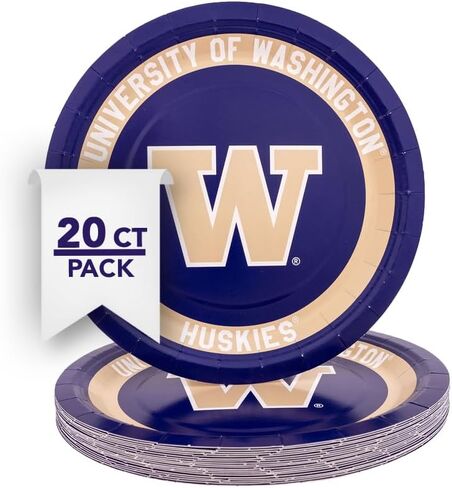 أطباق ورقية من جامعة صبار الصحراء بواشنطن UW Huskies عدد 20 أدوات مائدة مستديرة مقاس 9 بوصة للبوابات الخلفية والتخرج والحفلات ويوم اللعبة (التصميم أ) in Kuwait