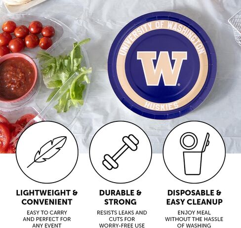 أطباق ورقية من جامعة صبار الصحراء بواشنطن UW Huskies عدد 20 أدوات مائدة مستديرة مقاس 9 بوصة للبوابات الخلفية والتخرج والحفلات ويوم اللعبة (التصميم أ) in Kuwait