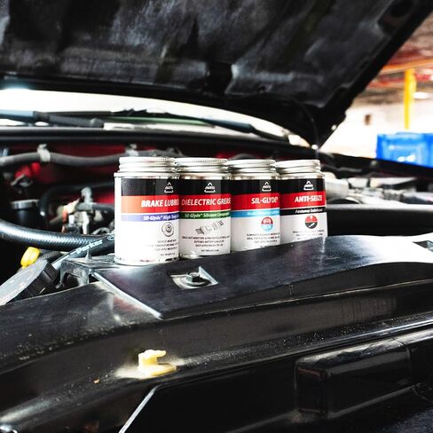 AGS Automotive Solutions 8oz Brush Top Shortantment Kit-تشمل الشحوم العازلة ، ومواد التشحيم متعددة الأغراض ، ومواد تشحيم الفرامل ، ومواد تشحيم مضادة للسيئة (4 عبوات) in Kuwait