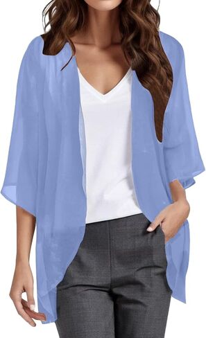 Aniywn Dressy Cardigans For Women Trendy 3/4 Sleeve Summer Chiffon Beach Cover Up Shirt Open Front Casual Loose Blouse Tops in Kuwait