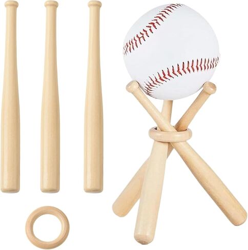 LiQunSweet 1 Set Wooden Mini Baseball Stand, Wood Sport Ball Stand Display, Natural Burlywood, 5.9 x 0.6 Inch, Sports Party Favors in Kuwait