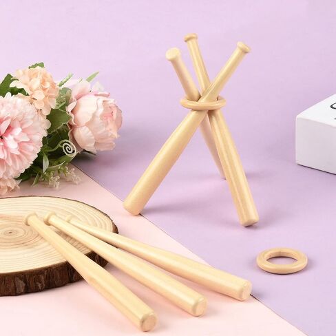 LiQunSweet 1 Set Wooden Mini Baseball Stand, Wood Sport Ball Stand Display, Natural Burlywood, 5.9 x 0.6 Inch, Sports Party Favors in Kuwait