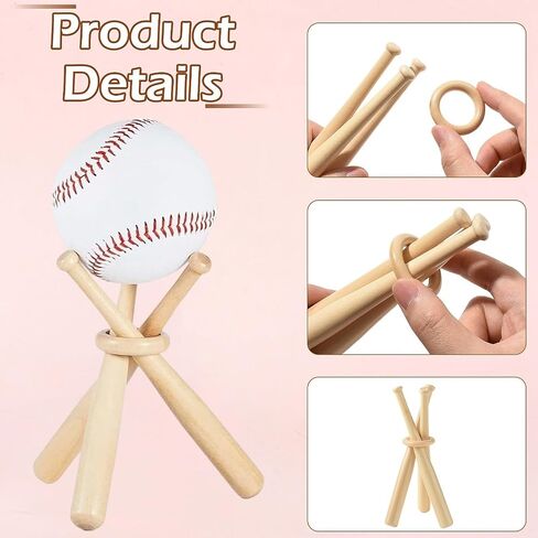 LiQunSweet 1 Set Wooden Mini Baseball Stand, Wood Sport Ball Stand Display, Natural Burlywood, 5.9 x 0.6 Inch, Sports Party Favors in Kuwait
