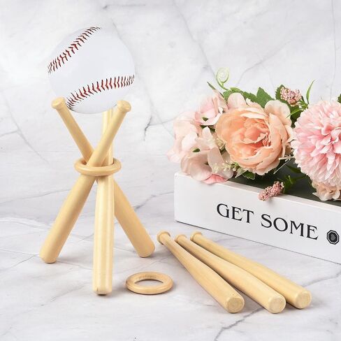 LiQunSweet 1 Set Wooden Mini Baseball Stand, Wood Sport Ball Stand Display, Natural Burlywood, 5.9 x 0.6 Inch, Sports Party Favors in Kuwait