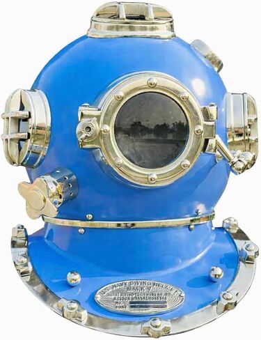 Vintage US Navy Mark V Diving Helmet Replica, Blue, Solid Metal, Nautical Maritime Collectible Decor in Kuwait