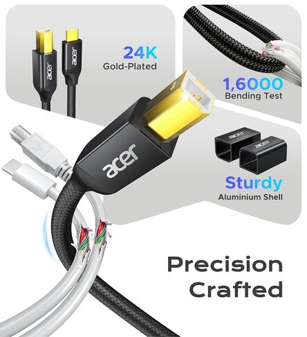 Acer USB B to USB C Printer Cable 6.6 FT, Nylon Printer Cord to USB C for MacBook Pro/Air, MIDI Cable for and Yamaha & Casio Digital Piano, MIDI Keyboards, DJ Controllers, DACs to iPad in Saudi Arabia