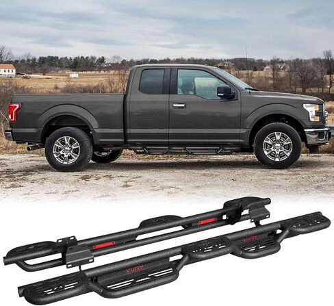 GNG Side Step Running Boards Compatible with 1992-1996 Ford F150 F250 F350 Bronco, Rail Nerf Bars, Powder Coated（Black&Red） in Saudi Arabia