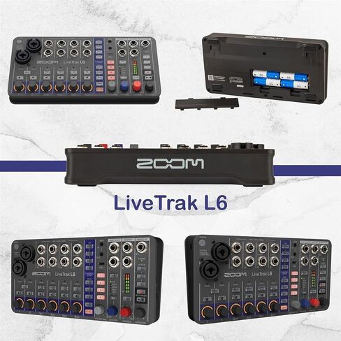 Zoom LiveTrak L6 حزمة خلاط رقمي ومسجل متعدد المسارات بـ 6 قنوات مع كابلات XLR بطول 2 × 10 قدم، وبطاقة microSDHC سعة 32 جيجابايت، وكابل USB، وبطاريات AA، ضمان محدود لمدة عام من المصنع in Kuwait