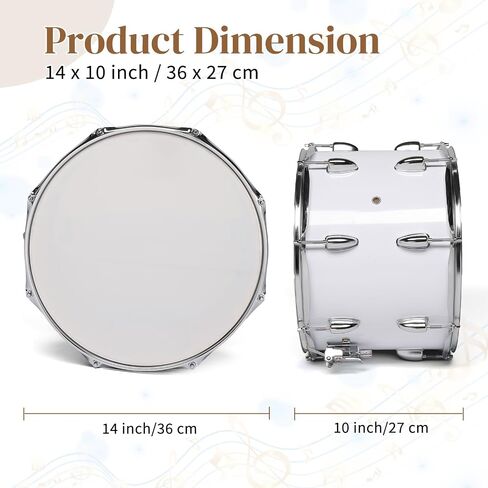 Ktaxon 14 x10 inches Marching Drum, Snare Drums Suitable for Students with Pair of Drumsticks, Key, and Strap (White) in Kuwait