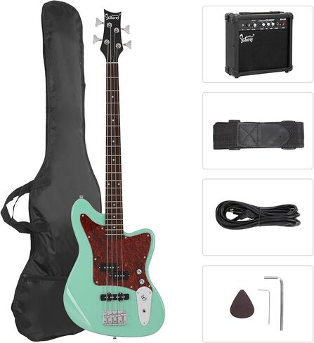GLARRY 4 String Electric Bass Guitar Beginner Kit w/20w Amp, Red Pearl Guard Full Size Bass with Digital Tuner,Amp Cable, Strap, Bag and Accessories(Mint Green) in Kuwait