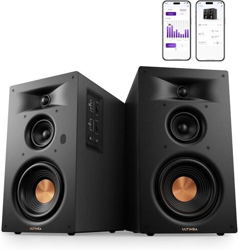 مكبرات صوت على رف الكتب تعمل بثلاثة اتجاهات من ULTIMEA مع مكبر صوت 5.25 بوصة، و70 وات RMS، وتطبيق، وEdge Horn & BassMX، ومخرج SUB وHDMI ARC للمسرح المنزلي، وBluetooth 6.0، وAuracast، وتصميم خالي من الشبكة، BS-3 in Kuwait