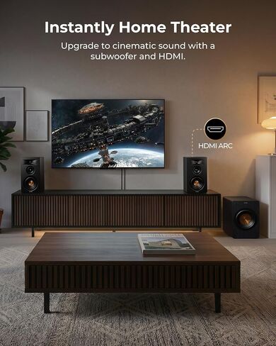 مكبرات صوت على رف الكتب تعمل بثلاثة اتجاهات من ULTIMEA مع مكبر صوت 5.25 بوصة، و70 وات RMS، وتطبيق، وEdge Horn & BassMX، ومخرج SUB وHDMI ARC للمسرح المنزلي، وBluetooth 6.0، وAuracast، وتصميم خالي من الشبكة، BS-3 in Kuwait