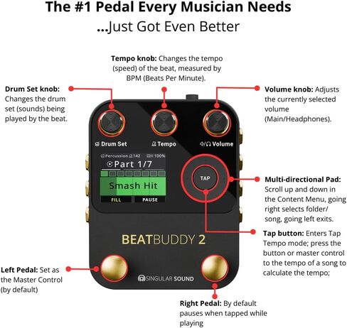 Singular Sound BeatBuddy 2: Drum Machine Pedal with Studio-Quality Drums, Real-Time Control, Fills, Transitions, and Song Parts in Kuwait