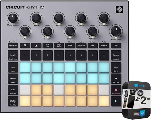 Novation AMS-CIRCUIT-RHYTHM جهاز أخذ عينات إيقاع الدائرة وصندوق Groovebox مع 8 مسارات عينات وحزمة جهاز التسلسل مع حزمة حماية محسنة CPS لمدة عامين in Kuwait