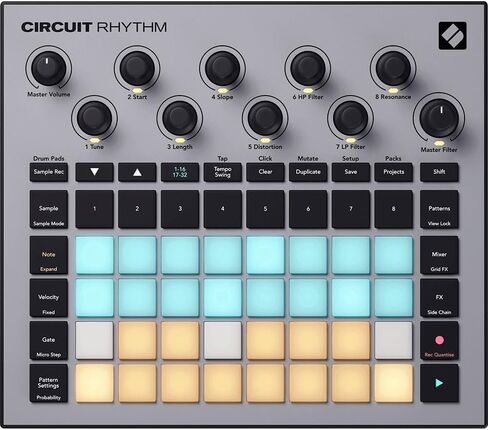 Novation AMS-CIRCUIT-RHYTHM جهاز أخذ عينات إيقاع الدائرة وصندوق Groovebox مع 8 مسارات عينات وحزمة جهاز التسلسل مع حزمة حماية محسنة CPS لمدة عامين in Kuwait