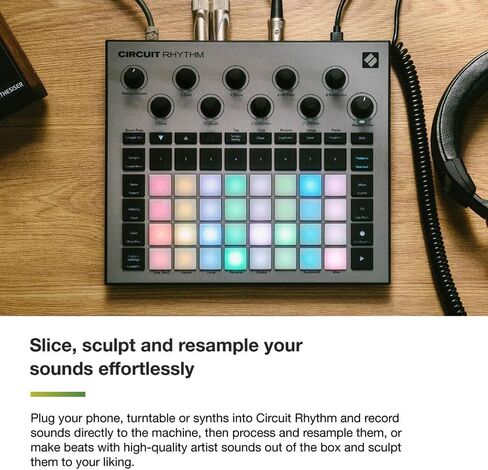 Novation AMS-CIRCUIT-RHYTHM جهاز أخذ عينات إيقاع الدائرة وصندوق Groovebox مع 8 مسارات عينات وحزمة جهاز التسلسل مع حزمة حماية محسنة CPS لمدة عامين in Kuwait