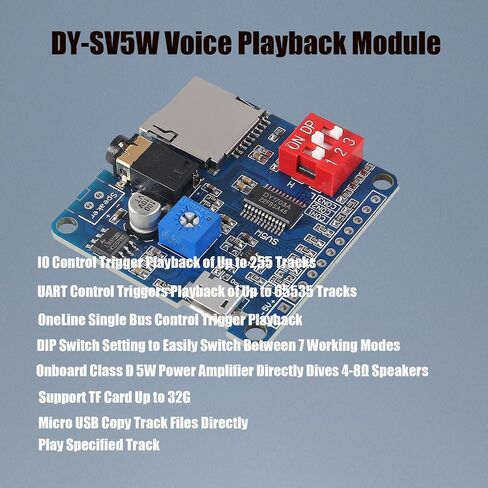 DIANN 2 قطعة وحدة تشغيل الصوت MP3 DY-SV5W مشغل الموسيقى لوحة الصوت IO Trigger UART محول تسلسلي وحدة تشغيل التحكم لوحة الصوت مكبر الصوت لوحة دعم بطاقة 32 جيجا in Kuwait