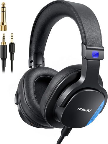 NUBWO Studio Monitor Headphones, Hi-Res Wired Over Ear Headphones with 1/4 inch to 3.5mm Jack, 45mm Drivers, Professional DJ Headphones for Piano Guitar APM Recording Mixing-HD01 (Black) in Saudi Arabia