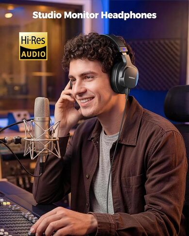 NUBWO Studio Monitor Headphones, Hi-Res Wired Over Ear Headphones with 1/4 inch to 3.5mm Jack, 45mm Drivers, Professional DJ Headphones for Piano Guitar APM Recording Mixing-HD01 (Black) in Saudi Arabia