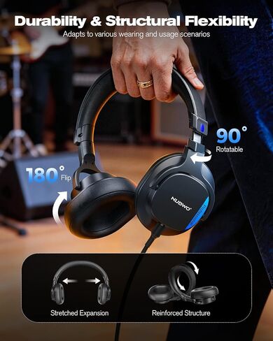 NUBWO Studio Monitor Headphones, Hi-Res Wired Over Ear Headphones with 1/4 inch to 3.5mm Jack, 45mm Drivers, Professional DJ Headphones for Piano Guitar APM Recording Mixing-HD01 (Black) in Saudi Arabia