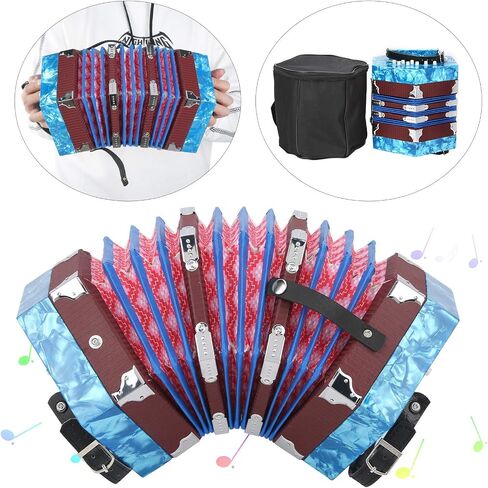 Concertina Accordion, Professional Portable Musical Instrument with Adjustable Hand Strap and Carry Bag, for Adults Beginners Kids Performance (Sky Blue) in Kuwait