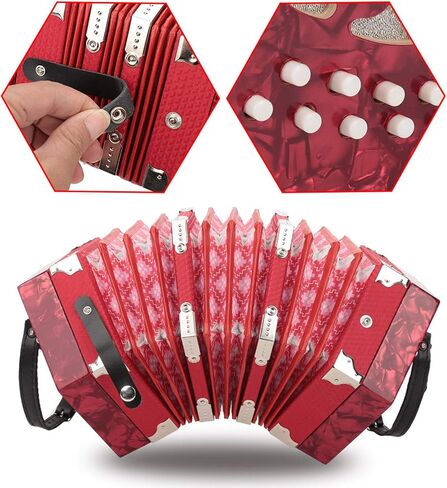 Accordion Concertina Musical Instrument 20 Buttons Lightweight Durable for Children and Adults with Bag for Easy Carrying (Green) in Kuwait