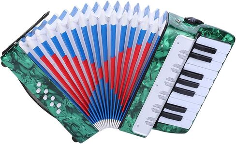 17 Key 8 Bass Piano Accordion, Celluloid Decor Lightweight Concertina Musical Instrument, with Adjustable Strap, Ideal for Beginners Students, Green (Green) in Kuwait