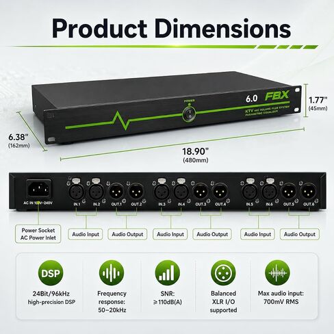 Professional Feedback Suppressor, Feedback Eliminator, Microphone Anti-Howling Audio Processor for Performance Stage KTV Conference Music Room (6 in 6 out) in Saudi Arabia