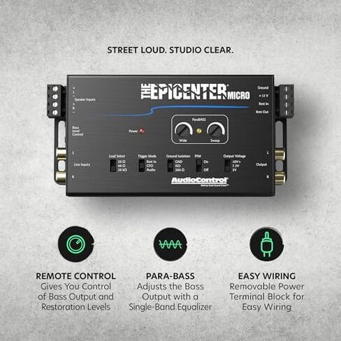 AudioControl EPICENTER Micro Bass Restoration Processor and Line Output Converter with ACR-4 Dash Mount Remote Control Knob + Stinger 2-Channel RCA Interconnect Cables (17ft & 3ft) in Saudi Arabia