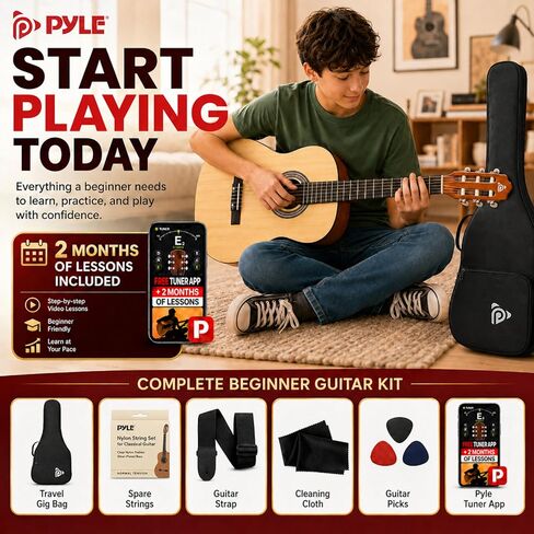 Beginner 36" Classical Acoustic Guitar - 3/4 Junior Size 6 String Linden Wood Guitar w/Gig Bag, Tuner, Nylon Strings, Picks, Strap, For Beginners, Adults in Kuwait