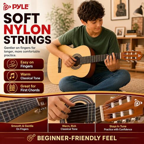 Beginner 36" Classical Acoustic Guitar - 3/4 Junior Size 6 String Linden Wood Guitar w/Gig Bag, Tuner, Nylon Strings, Picks, Strap, For Beginners, Adults in Kuwait