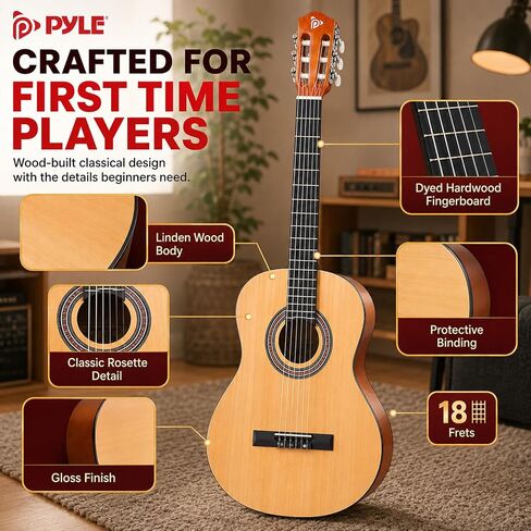 Beginner 36" Classical Acoustic Guitar - 3/4 Junior Size 6 String Linden Wood Guitar w/Gig Bag, Tuner, Nylon Strings, Picks, Strap, For Beginners, Adults in Kuwait