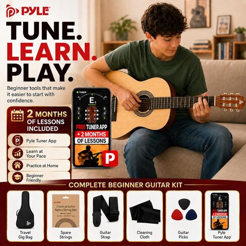 Beginner 36" Classical Acoustic Guitar - 3/4 Junior Size 6 String Linden Wood Guitar w/Gig Bag, Tuner, Nylon Strings, Picks, Strap, For Beginners, Adults in Kuwait