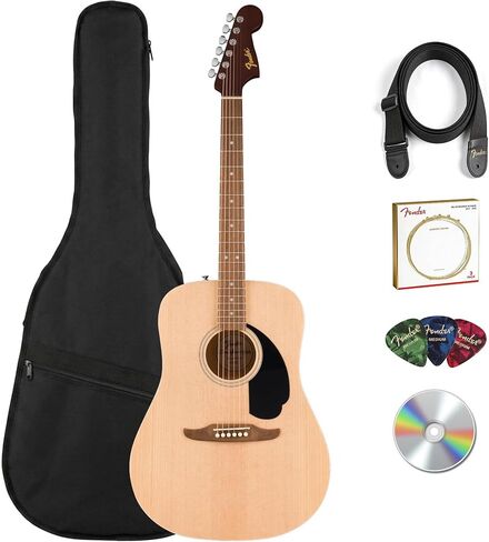 Fender California Redondo Acoustic Guitar - White Bundle with Gig Bag, Strap, Strings, Picks, and Austin Bazaar Instructional Video in Kuwait