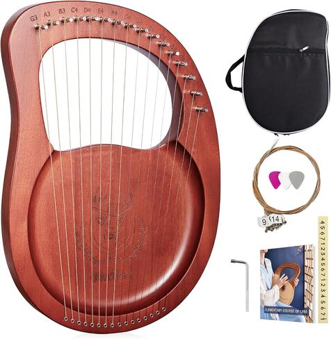 Lyre Harp, 16-String Mahogany Lyra Harp Kit, Stringed Musical Instruments with Tuning Wrench Bag Instructions Extra Strings for Beginners Adults in Kuwait