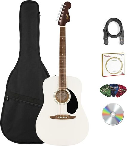 Fender California Redondo Acoustic Guitar - White Bundle with Gig Bag, Strap, Strings, Picks, and Austin Bazaar Instructional Video in Kuwait