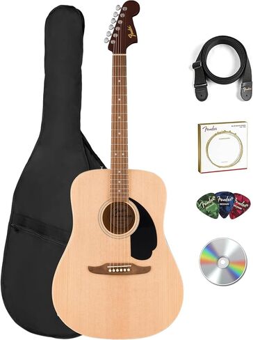 Fender California Redondo Acoustic Guitar - White Bundle with Gig Bag, Strap, Strings, Picks, and Austin Bazaar Instructional Video in Kuwait