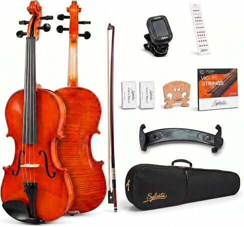 4/4 Full Size Violin Starter Kit, Acoustic Fiddle for Beginners & Students, Tiger-Striped Violin 4/4 Full Size with Ebony Fittings, Includes Alice Bow, 2 Bridges, Tuner, and Case in Saudi Arabia