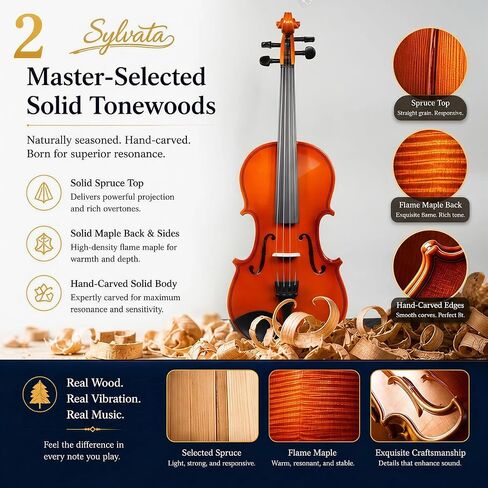 4/4 Full Size Violin Starter Kit, Acoustic Fiddle for Beginners & Students, Tiger-Striped Violin 4/4 Full Size with Ebony Fittings, Includes Alice Bow, 2 Bridges, Tuner, and Case in Saudi Arabia