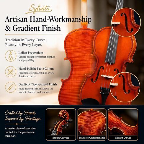 4/4 Full Size Violin Starter Kit, Acoustic Fiddle for Beginners & Students, Tiger-Striped Violin 4/4 Full Size with Ebony Fittings, Includes Alice Bow, 2 Bridges, Tuner, and Case in Saudi Arabia