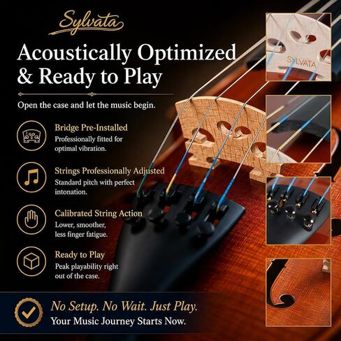 4/4 Full Size Violin Starter Kit, Acoustic Fiddle for Beginners & Students, Tiger-Striped Violin 4/4 Full Size with Ebony Fittings, Includes Alice Bow, 2 Bridges, Tuner, and Case in Saudi Arabia