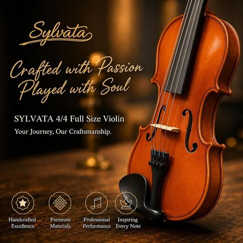 4/4 Full Size Violin Starter Kit, Acoustic Fiddle for Beginners & Students, Tiger-Striped Violin 4/4 Full Size with Ebony Fittings, Includes Alice Bow, 2 Bridges, Tuner, and Case in Saudi Arabia