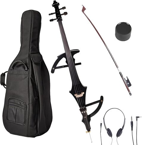 Electric Cello 4/4 Full Size Ebony Fittings with Lightweight Cello Bag, Headphones, Bow, Bridge, Rosin, Cello for Beginners Adults(Metallic Black) (Metallic Red Peach Heart -Cellos) in Saudi Arabia