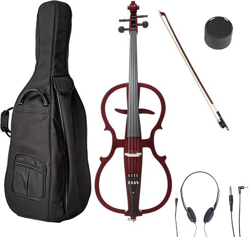 Electric Cello 4/4 Full Size Ebony Fittings with Lightweight Cello Bag, Headphones, Bow, Bridge, Rosin, Cello for Beginners Adults(Metallic Black) (Metallic Red Peach Heart -Cellos) in Saudi Arabia