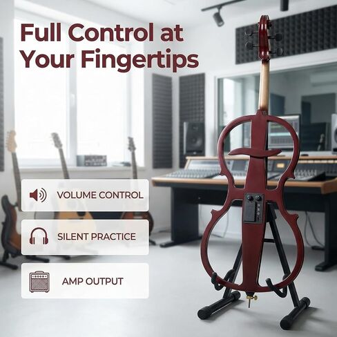 Electric Cello 4/4 Full Size Ebony Fittings with Lightweight Cello Bag, Headphones, Bow, Bridge, Rosin, Cello for Beginners Adults(Metallic Black) (Metallic Red Peach Heart -Cellos) in Saudi Arabia