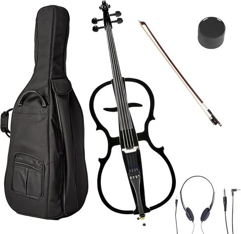 Electric Cello 4/4 Full Size Ebony Fittings with Lightweight Cello Bag, Headphones, Bow, Bridge, Rosin, Cello for Beginners Adults(Metallic Black) (Metallic Red Peach Heart -Cellos) in Saudi Arabia