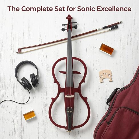 Electric Cello 4/4 Full Size Ebony Fittings with Lightweight Cello Bag, Headphones, Bow, Bridge, Rosin, Cello for Beginners Adults(Metallic Black) (Metallic Red Peach Heart -Cellos) in Saudi Arabia