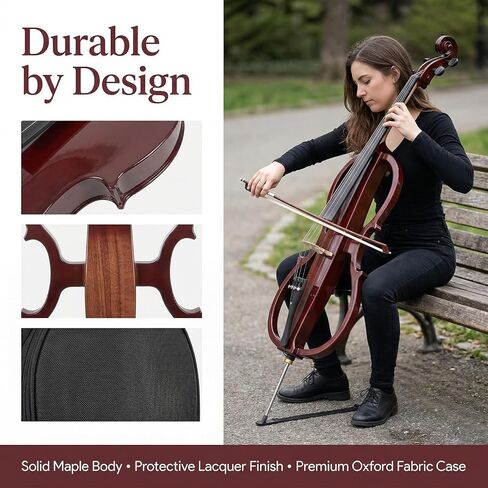 Electric Cello 4/4 Full Size Ebony Fittings with Lightweight Cello Bag, Headphones, Bow, Bridge, Rosin, Cello for Beginners Adults(Metallic Black) (Metallic Red Peach Heart -Cellos) in Saudi Arabia